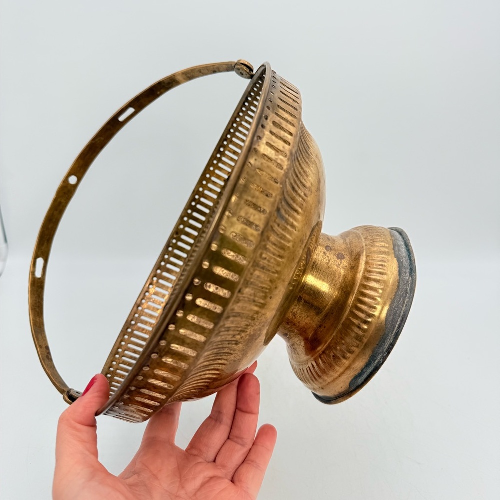 Vintage Brass Footed Basket with Swing Handle | Pierced Rim Pedestal Bowl
